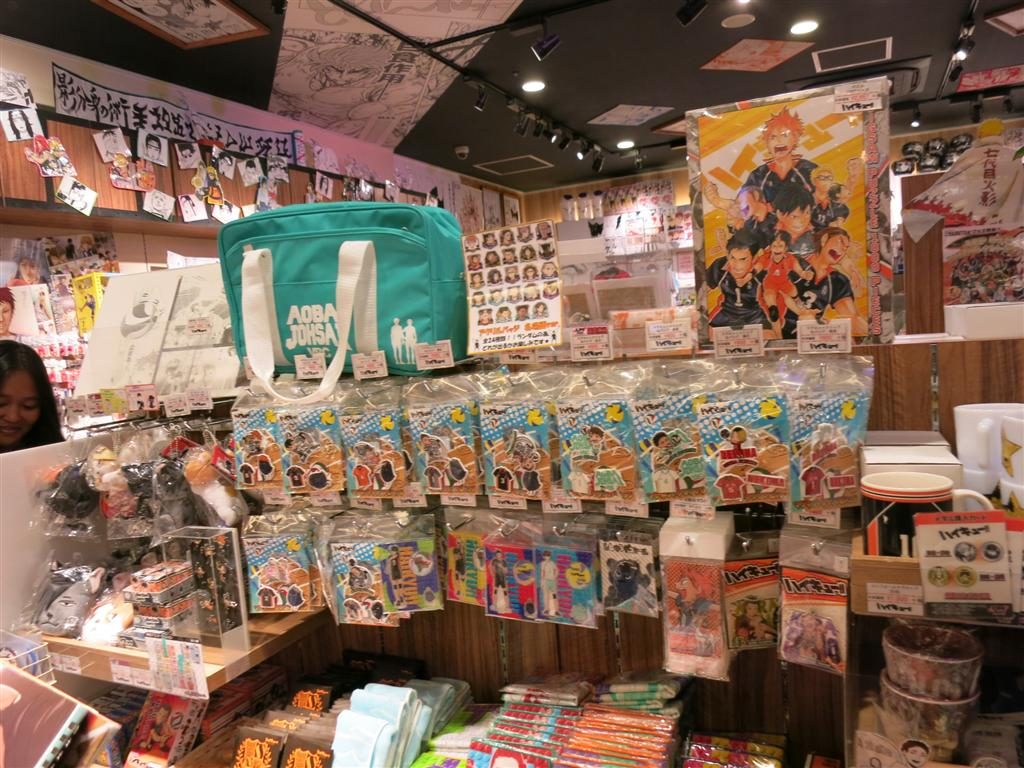 picture of inside the jump Store at the Haikyu Section where loads of Haikyu merchandise is on offer.